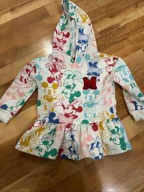 Girls' Multicolor Minnie Mouse Hoodie Top with Ruffle Hem 2 Toddler